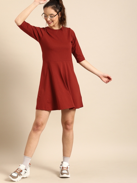 

DressBerry Women Rust Red Solid A-Line Dress