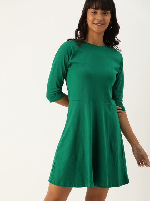 

DressBerry Women Green Solid A-Line Dress with Gathers