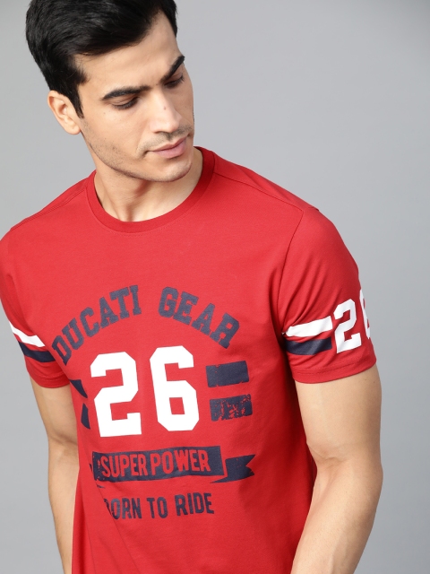 

Ducati Men Red & Navy Blue Printed Round Neck T-shirt