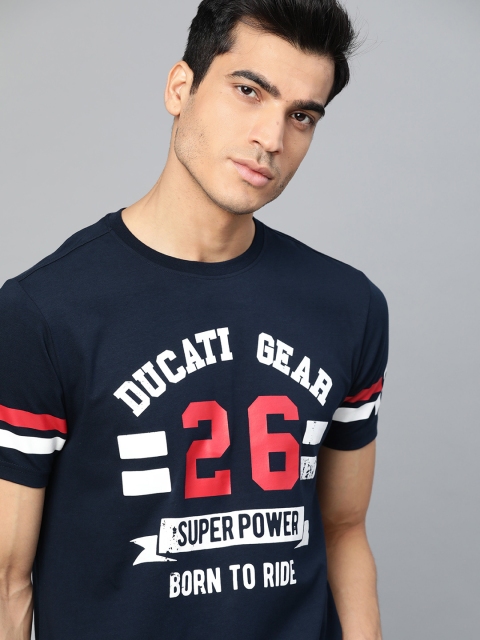 

Ducati Men Navy Blue & White Printed Round Neck T-shirt