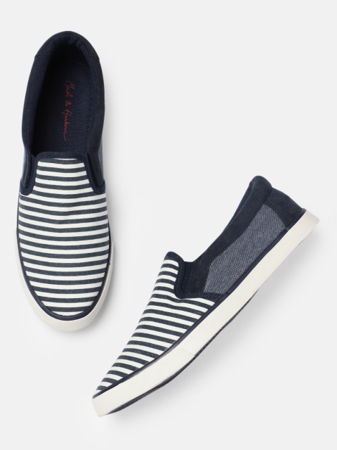 

Mast & Harbour Men Navy Blue & White Striped Slip-On Sneakers