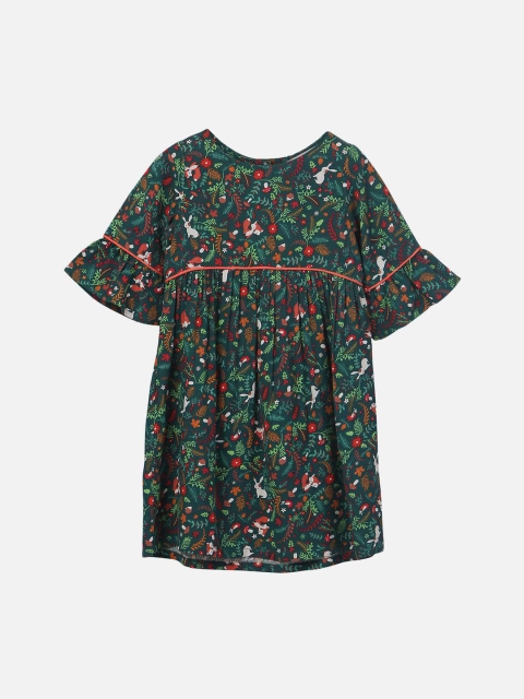 

Beebay Girls Green Tropical Printed Empire Dress