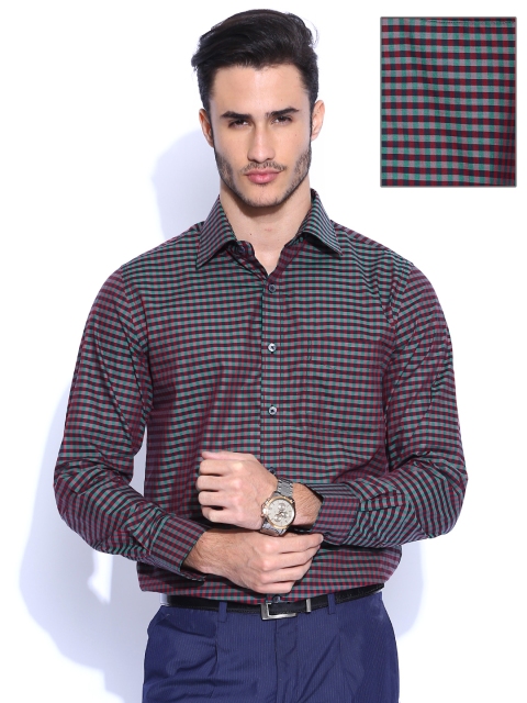

Peter England Elite Green & Maroon Checked Slim Formal Shirt