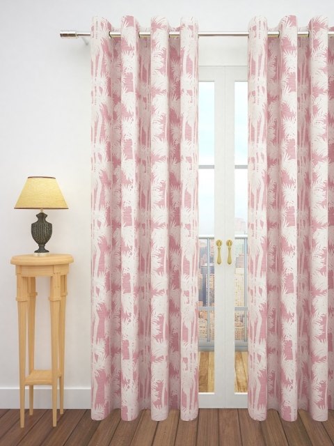 

Story@home Pink & White 300GSM Semi Blackout Jacquard Eyelet Ringtop Single Door Curtain