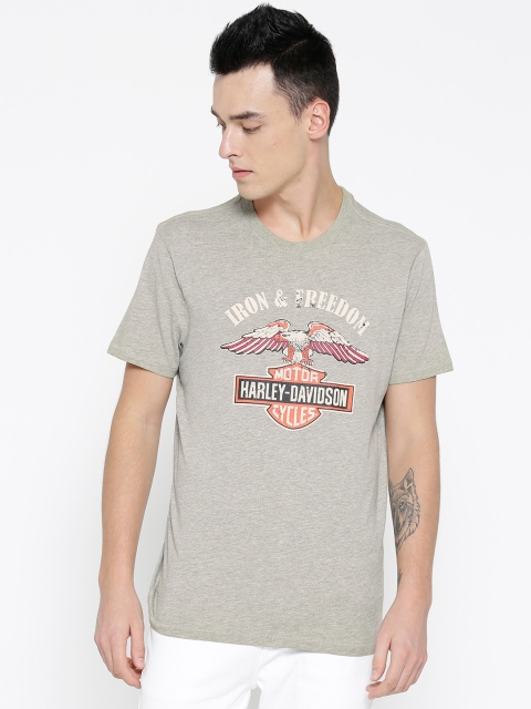 

Harley-Davidson Men Grey Melange Slim Fit Printed T-shirt