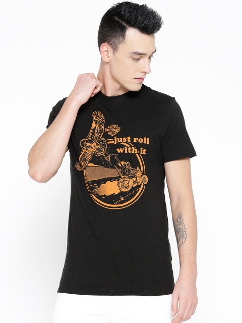 

Harley-Davidson Men Black & Mustard Brown Slim Fit Printed T-shirt