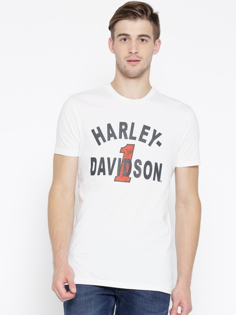 

Harley-Davidson Men Off-White & Black Slim Fit Printed T-shirt