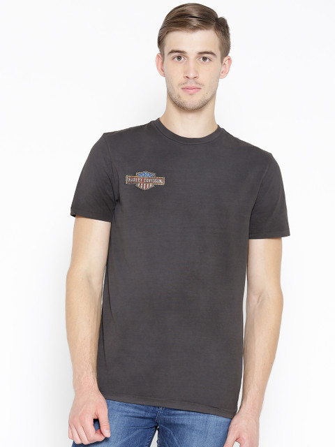 

Harley-Davidson Men Charcoal Grey Slim Fit Solid T-shirt