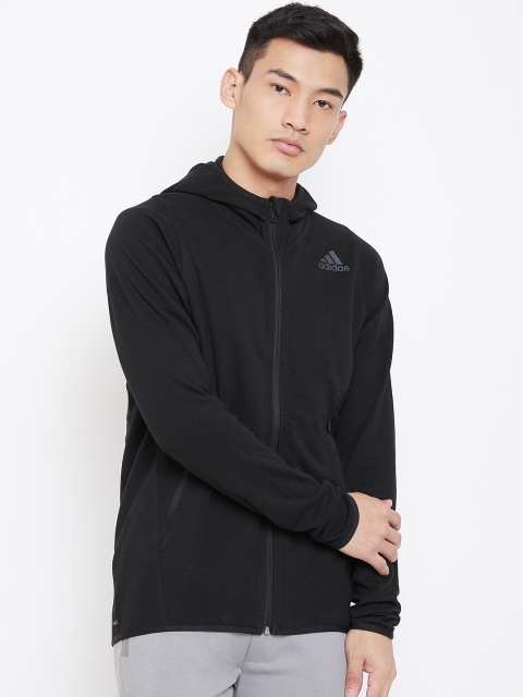 

ADIDAS Men Black Solid Slim Fit Training Prime Hooded Sweatshirt