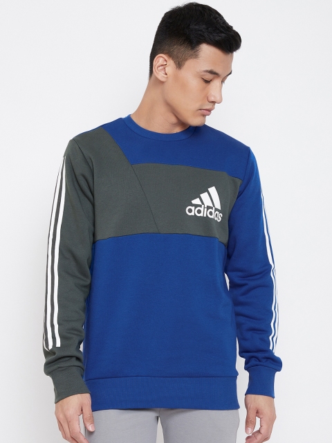 

ADIDAS Men Blue & Charcoal Grey Sport ID Branded Colourblocked Sweatshirt