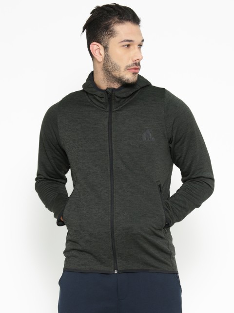 

ADIDAS Men Green Self Design Warm Hooded Sweatshirt