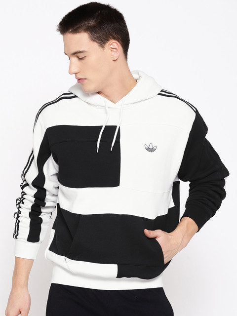 

ADIDAS Originals Men Black & White Asymm Block Hooded Sweatshirt