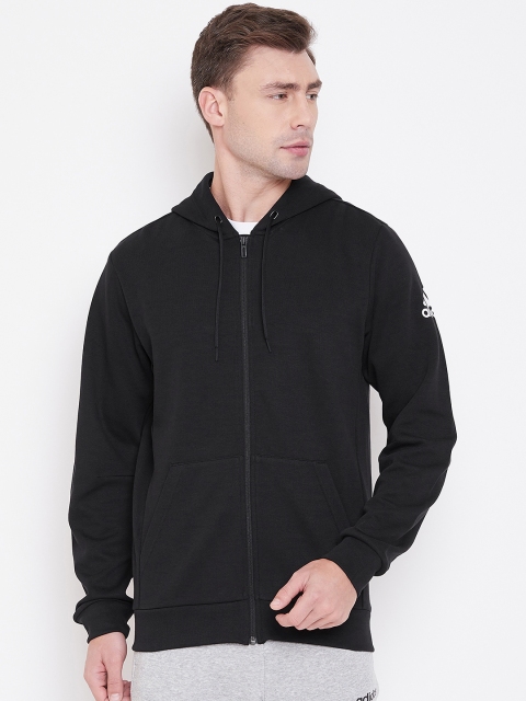 

ADIDAS Men Black Solid MH Plain FZ Hooded Sweatshirt