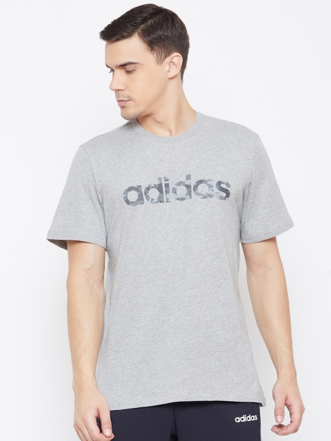 

ADIDAS Men Grey Melange Essentials Camouflage Print Linear Round Neck T-shirt