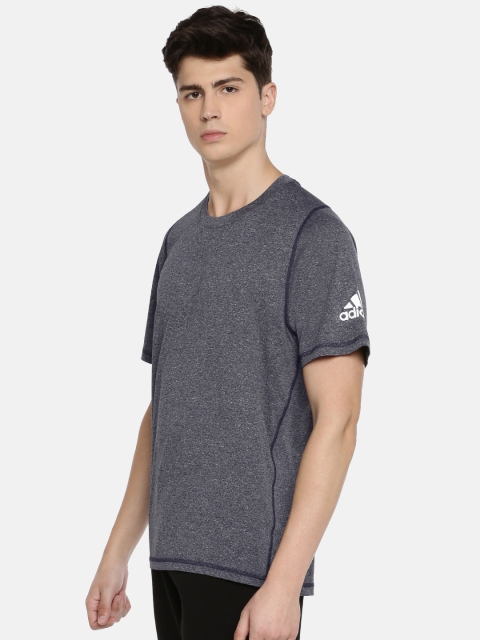 

ADIDAS Men Navy Blue Melange Solid Round Neck T-shirt