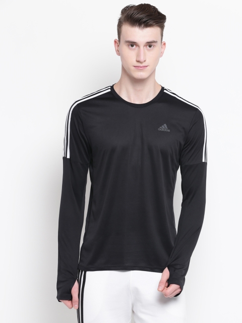 

ADIDAS Men Black 3 -Stripes Solid Round Neck Running T-shirt
