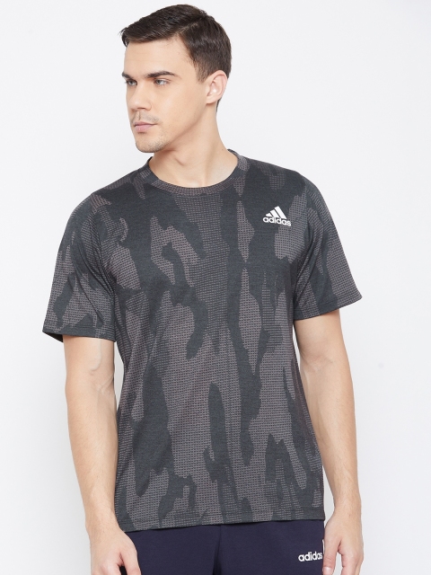 

ADIDAS Men Charcoal Grey Freelift Camouflage Print Burnout Training T-shirt