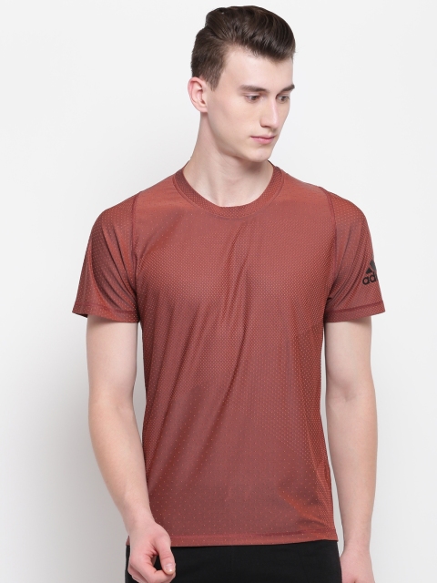 

ADIDAS Men Rust Orange Knit Jacquard Freelift Self-Design Training T-Shirt