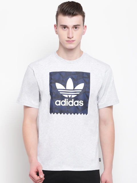 

ADIDAS Originals Men Grey Melange & Navy Blue BB Print 1 Skateboarding T-shirt