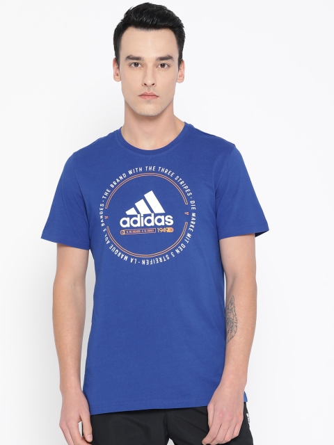 

ADIDAS Men Blue Printed Round Neck T-shirt