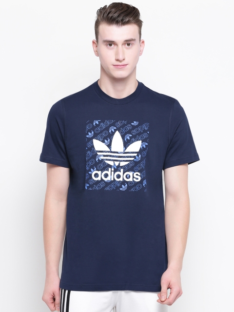 

ADIDAS Originals Men Navy Blue & White Mono Square Printed T-shirt