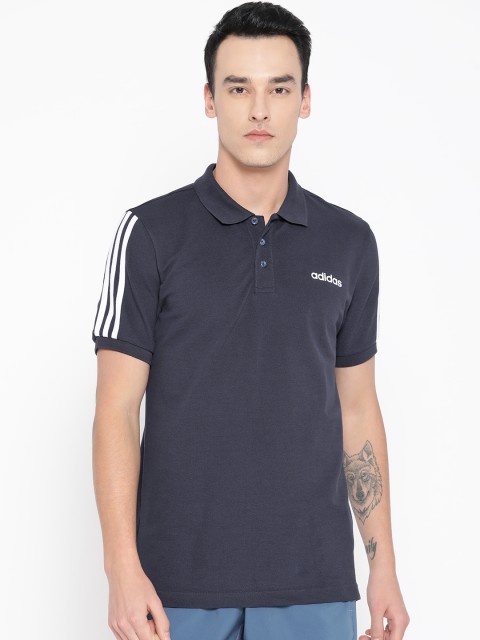 

ADIDAS Men Navy Solid Lifestyle 3-Stripes Polo T-shirt, Navy blue