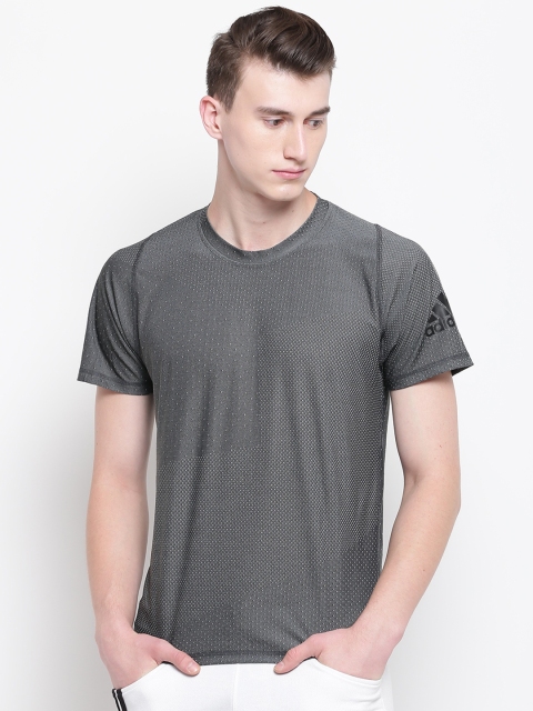 

ADIDAS Men Charcoal Grey Knit Jacquard Freelift Self-Design Training T-Shirt