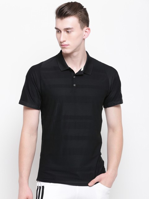 

ADIDAS Men Black Matchcode Tennis Self-Striped Polo T-Shirt
