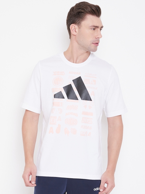 

ADIDAS Men White Black Printed Athletics Pack TP Pure Cotton T-shirt