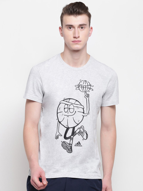

ADIDAS Men Grey Melange & Black Lil Stripes Graphic Print Basketball T-shirt
