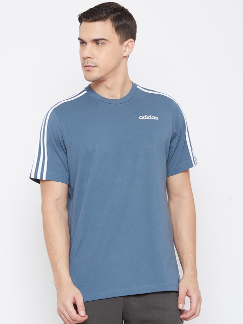 

ADIDAS Men Blue Solid Essentials 3-Stripes T-shirt