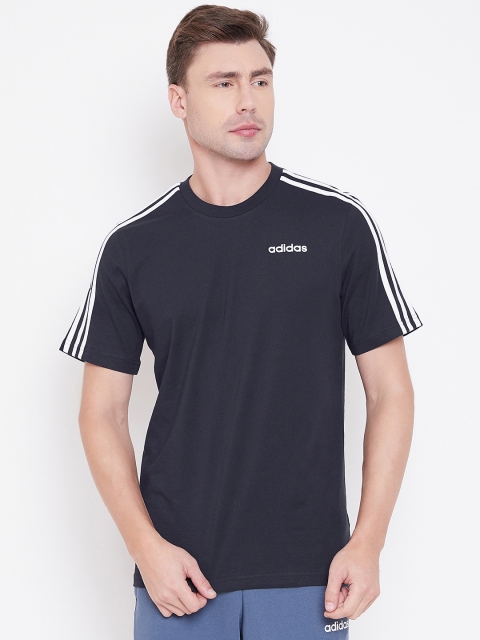 

ADIDAS Men Navy Blue Solid Athletics Essentials 3-Stripes Round Neck T-shirt