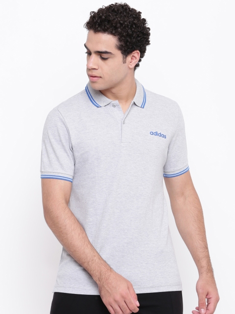 

ADIDAS Men Grey Melange Solid Aess Polo Collar T-shirt