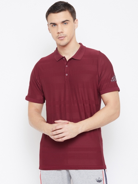 

ADIDAS Men Maroon Self-Striped Matchcode Polo Collar Tennis T-shirt