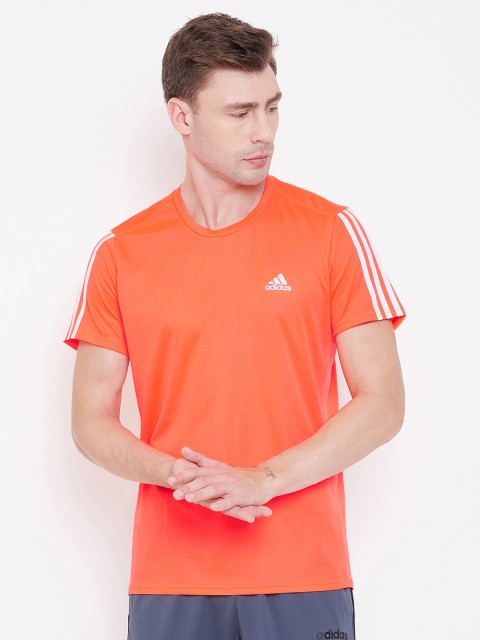 

ADIDAS Men Orange 3-Stripes Self-Design Running T-Shirt