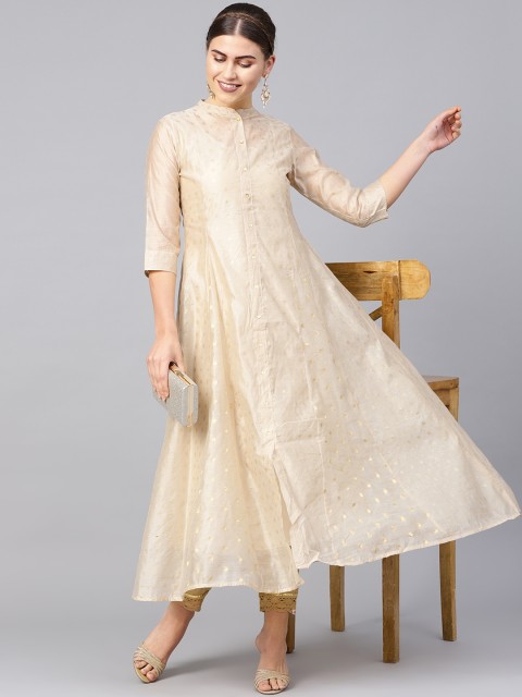 

Juniper Women Beige & Golden Printed Layered A-Line Kurta