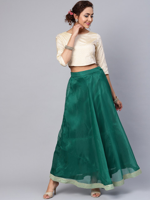 

Juniper Women Green Solid Organza Maxi Flared Skirt