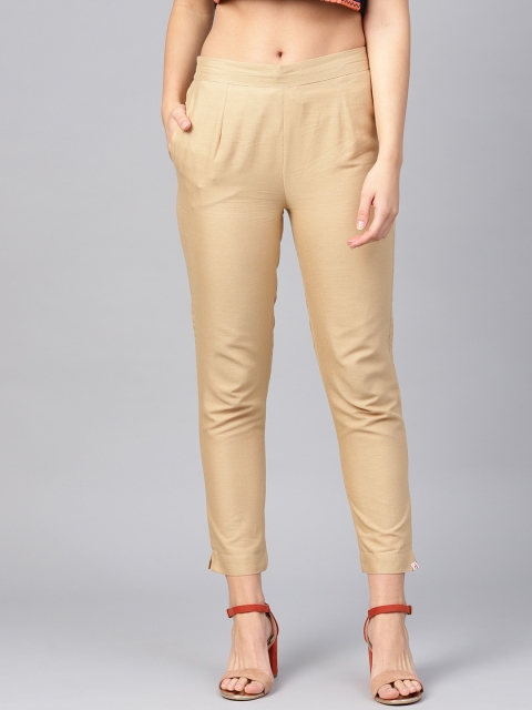 

Juniper Women Beige Smart Slim Fit Solid Cropped Cigarette Trousers