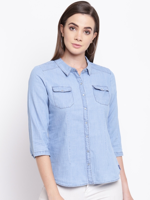 

Kraus Jeans Women Blue Solid Denim Shirt