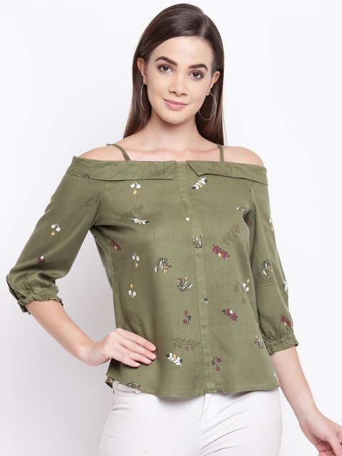 

Kraus Jeans Women Olive Green Printed Bardot Top
