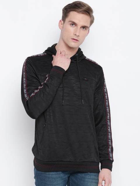 

Monte Carlo Men Black Self Design Hooded Sweatshirt