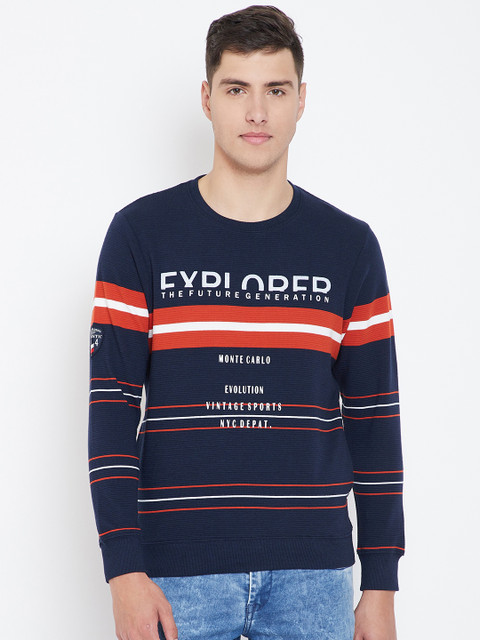 

Monte Carlo Men Navy Blue & Orange Striped Sweatshirt