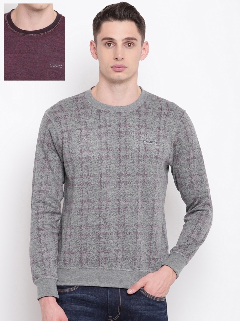 

Monte Carlo Men Grey Melange & Burgundy Self-Design Reversible Sweatshirt