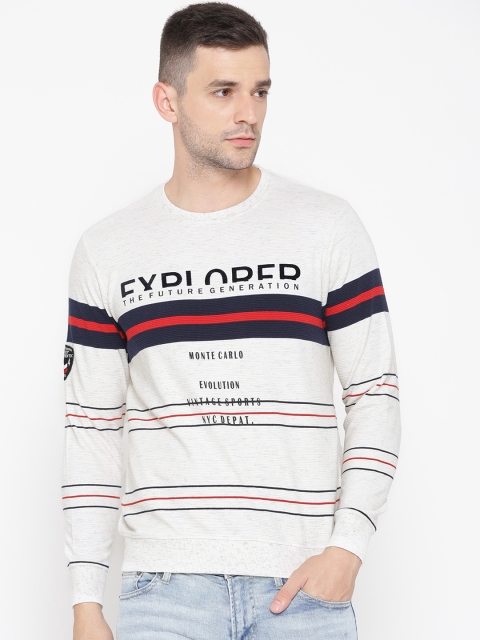 

Monte Carlo Men Off-White & Navy Blue Striped Sweatshirt