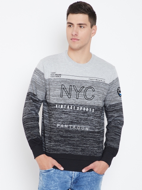 

Monte Carlo Men Grey Melange & Black Self-Design Sweatshirt