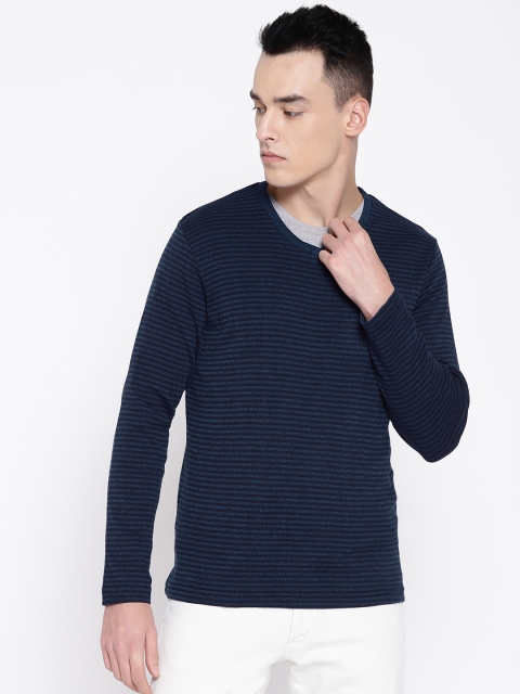 

Monte Carlo Men Navy Blue Striped V-Neck T-shirt