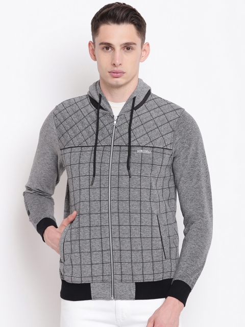 

Monte Carlo Men Grey & Black Self-Checked Hooded Sweatshirt