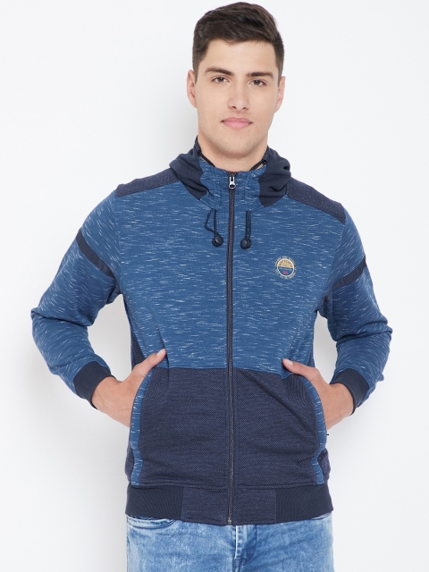 

Monte Carlo Men Navy Blue Colourblocked Hooded Sweatshirt