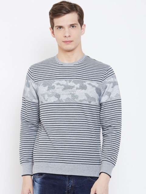 

Monte Carlo Men Grey Melange & Navy Blue Striped Sweatshirt