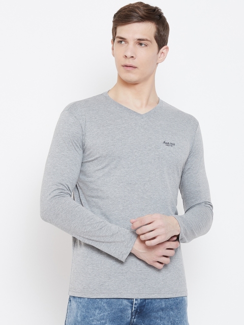 

Monte Carlo Men Grey Melange Solid V-Neck T-shirt